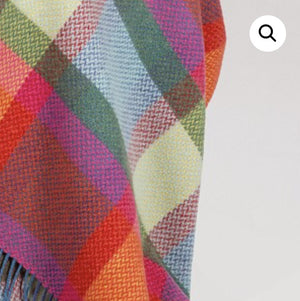 Brocante Gramon - Merino Cashmere Throw - Bright Yellow, Pink + Turquoise Check