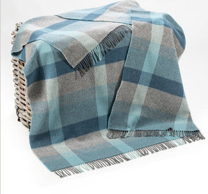 Brocante Gramon - Merino Cashmere Throw - Green, Duck Egg, Aqua + Teal Check